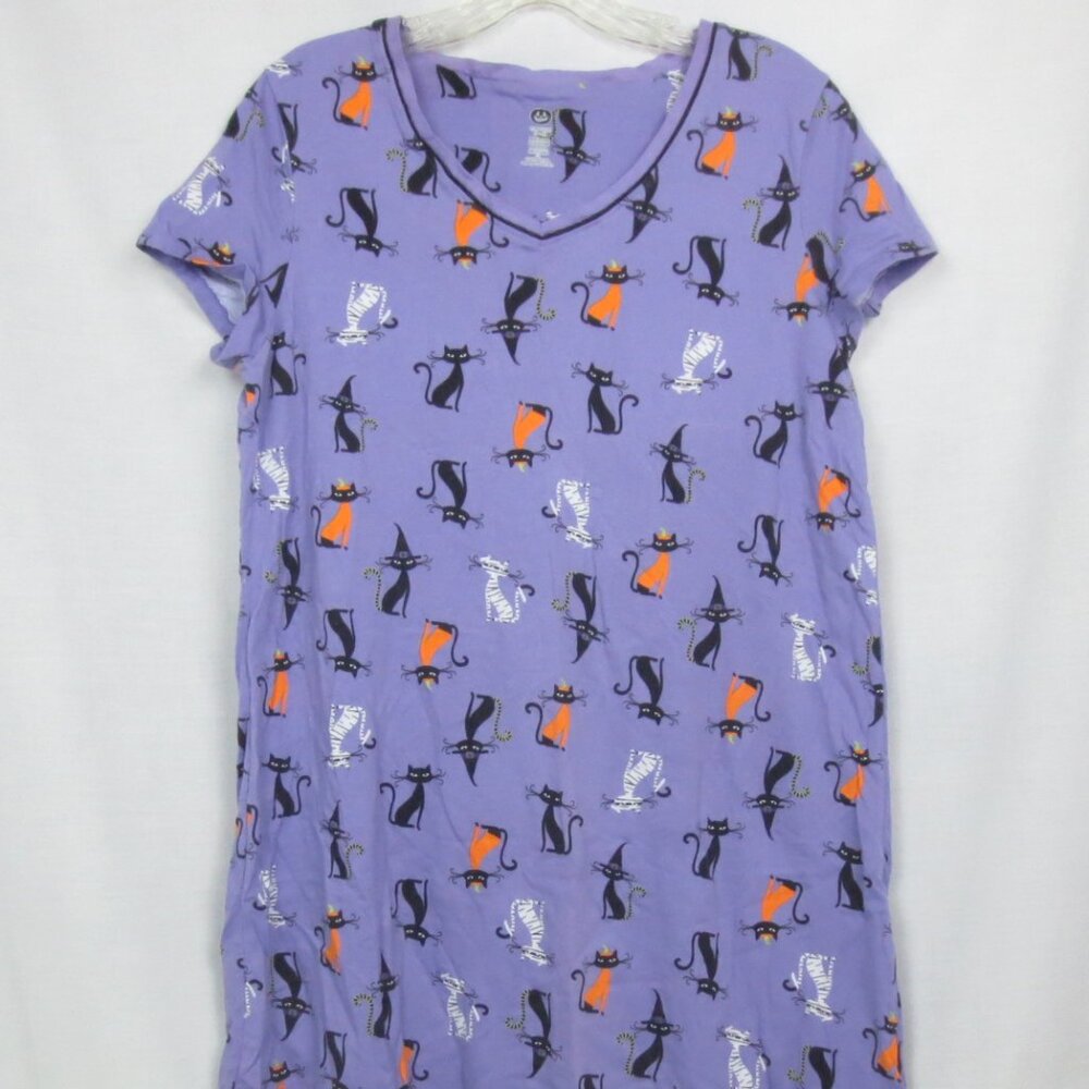 New Spirit Cats Nightgown Lavender Character Comfy Cotton Midi Loungewear Size S